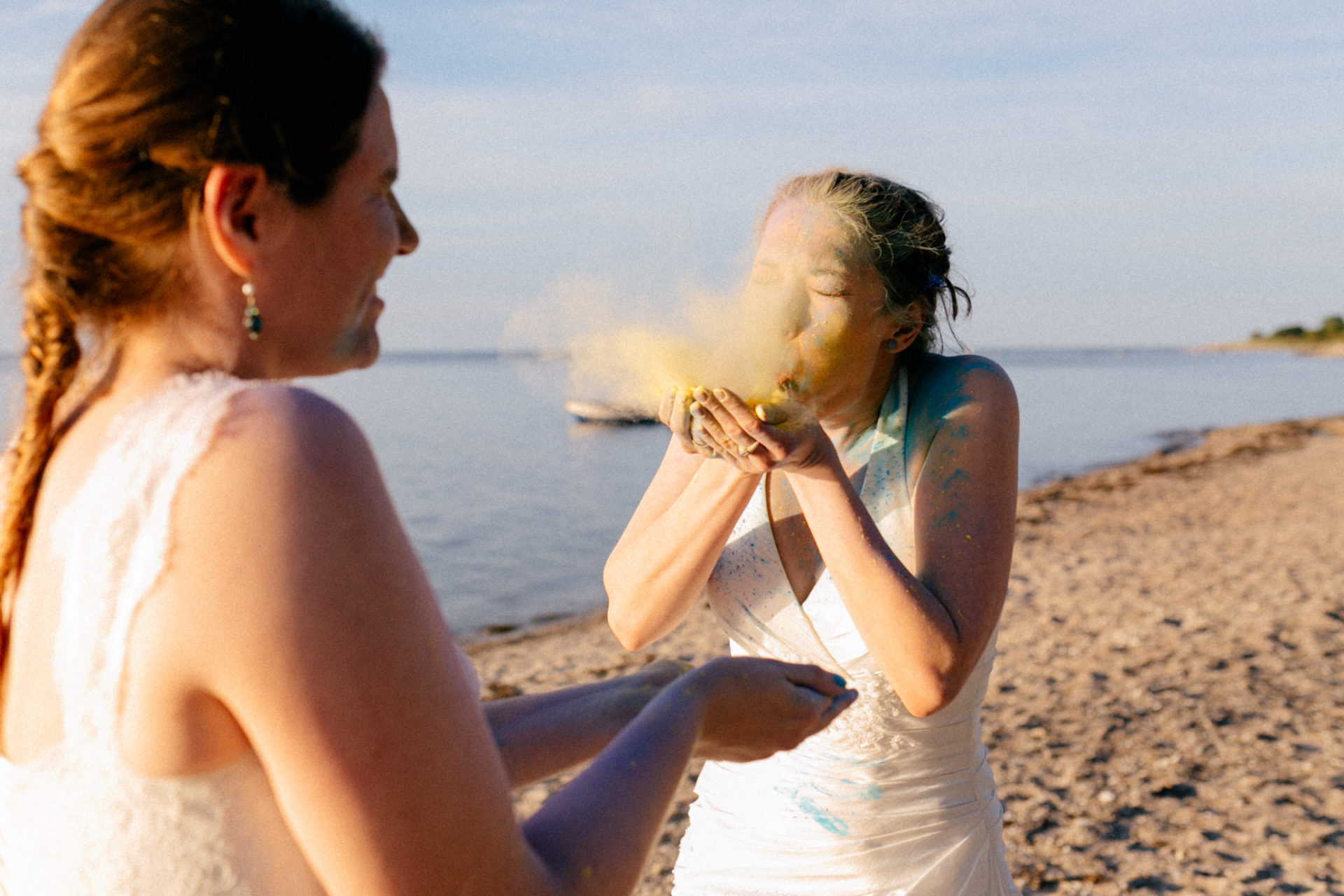 lesbian wedding germany-holi color after wedding shoot-same sex wedding europe