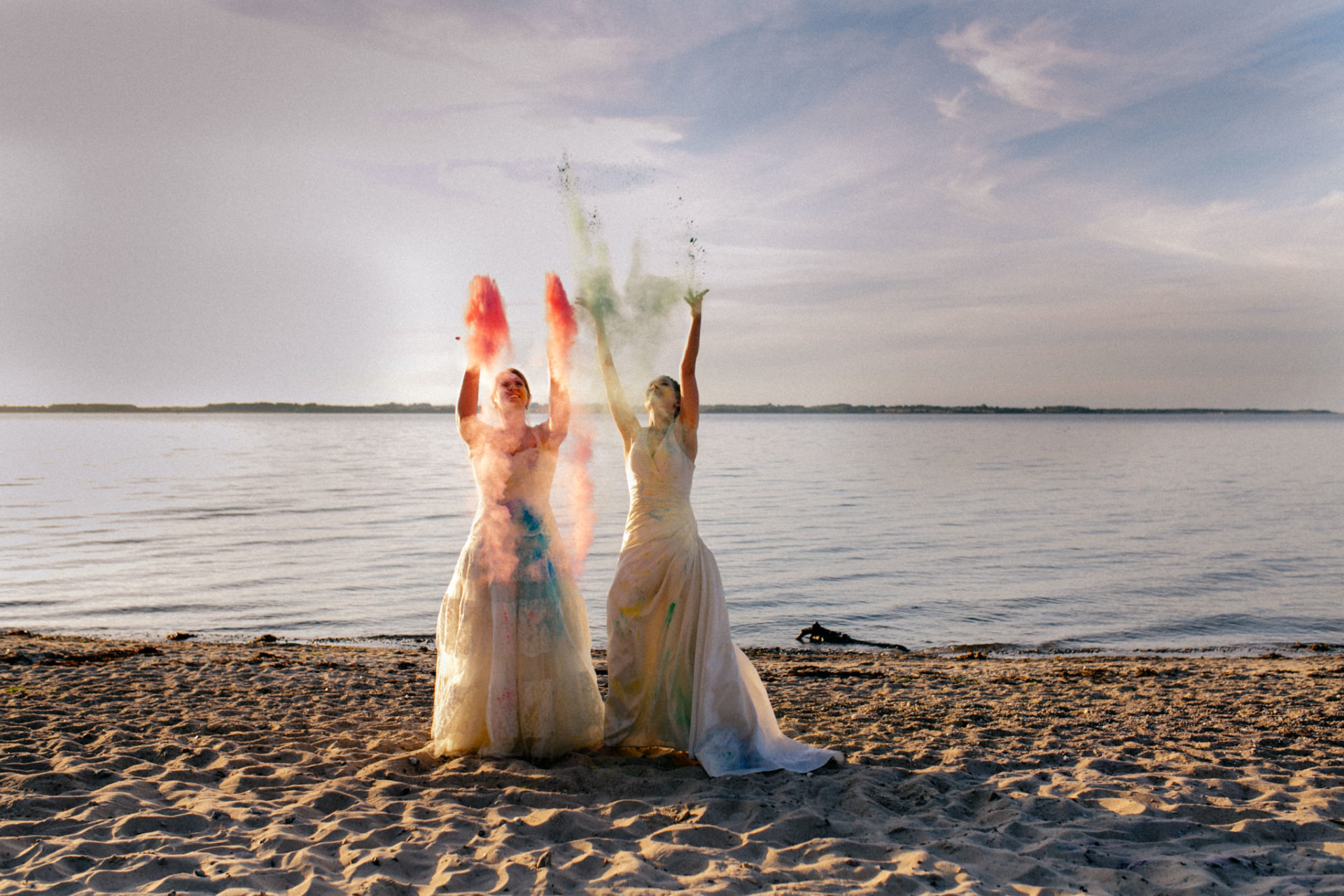 lesbian wedding germany-holi color after wedding shoot-same sex wedding europe
