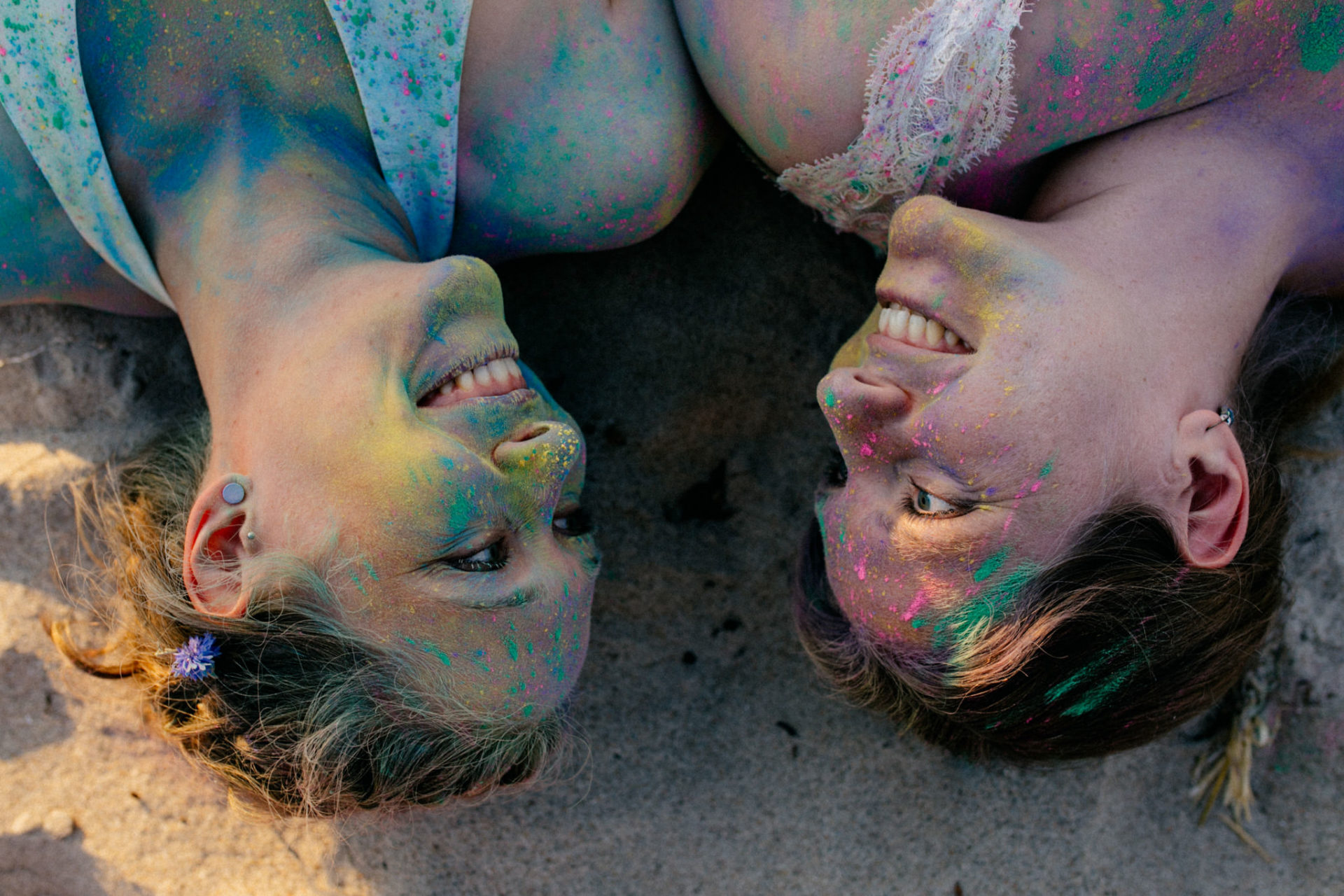 holi color after wedding shoot-lesbian bride-same sex wedding germany