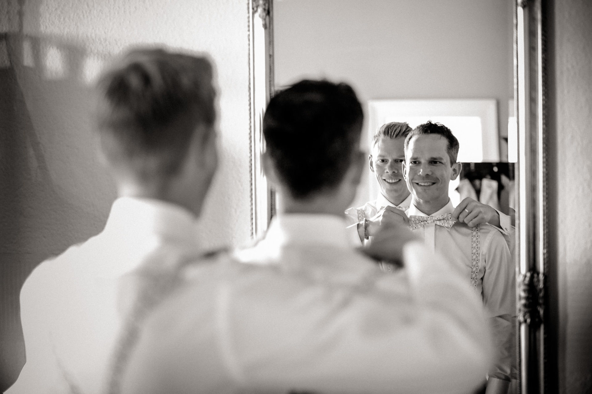 two grooms getting ready-same sex wedding castle germany-gay wedding schloss neetzow
