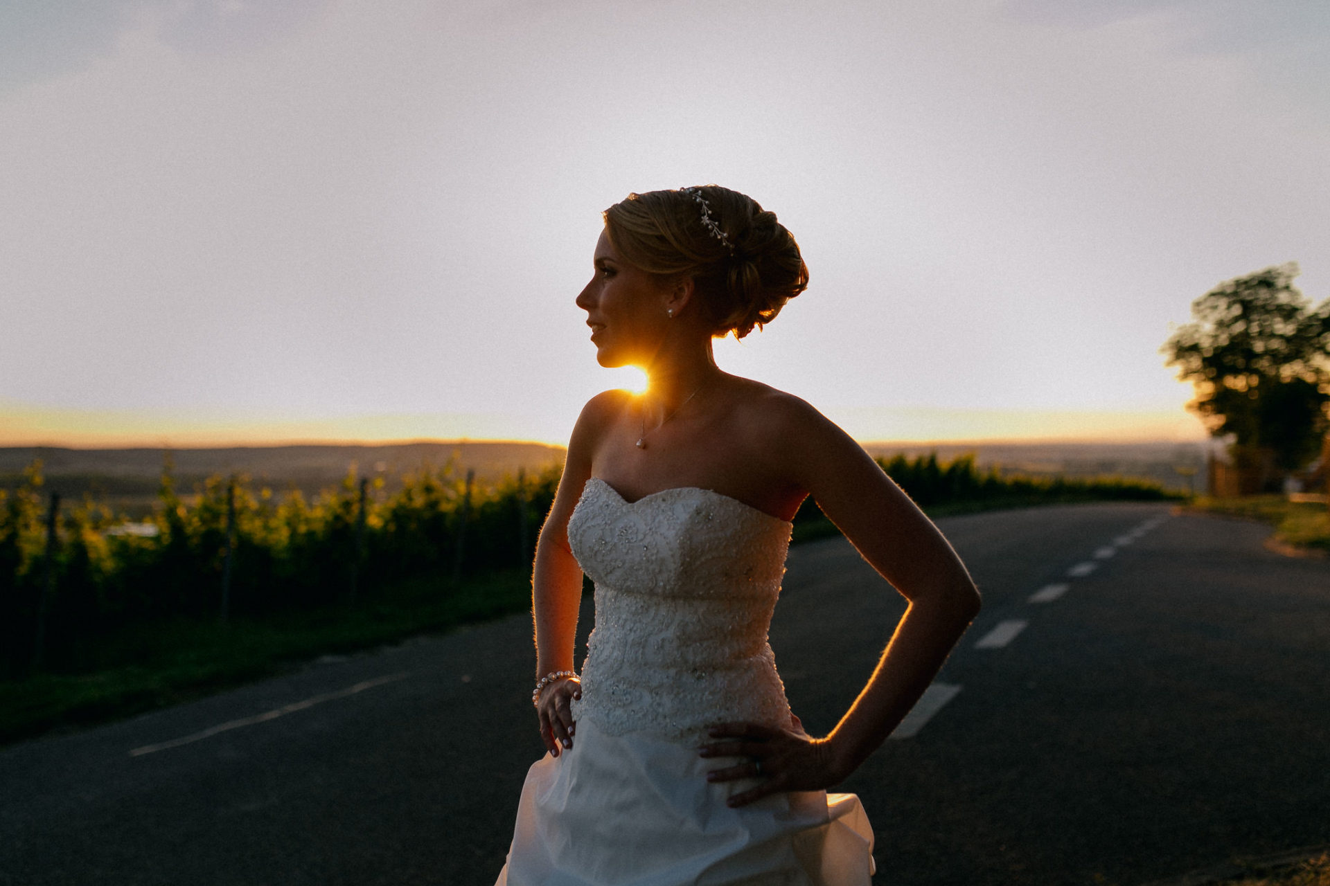 vineyard barn wedding south germany-36 bridal portrait sunset-weingut kurz Wagner wedding-winery stuttgart-german wedding photographer