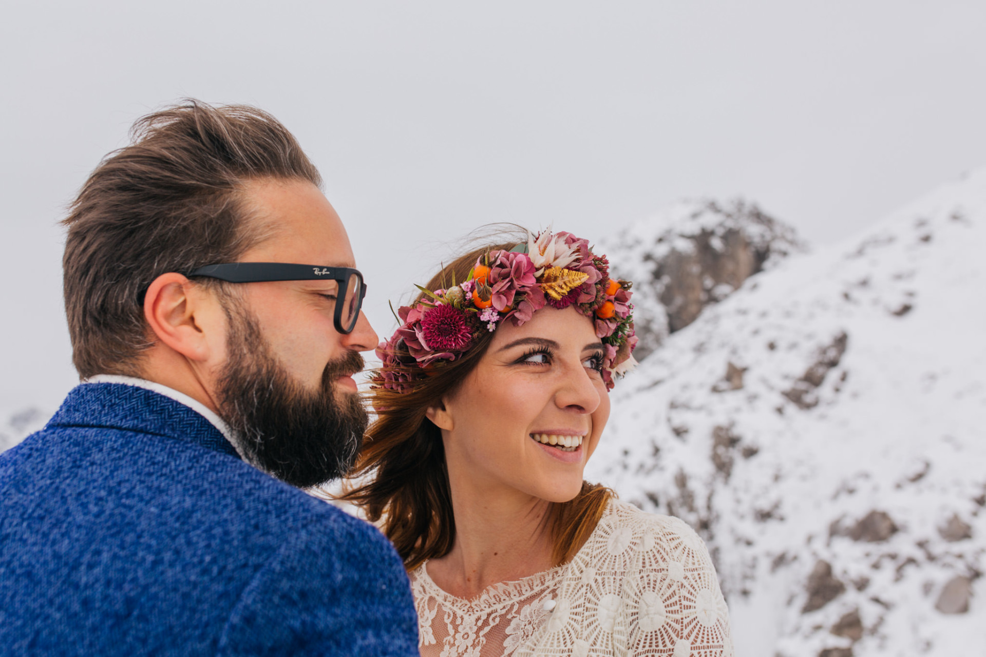 mountain wedding-hafelekar innsbruck-mountaintop ceremony-wedding photographer austria-wedding portrait-bridal wreath-candid portrait