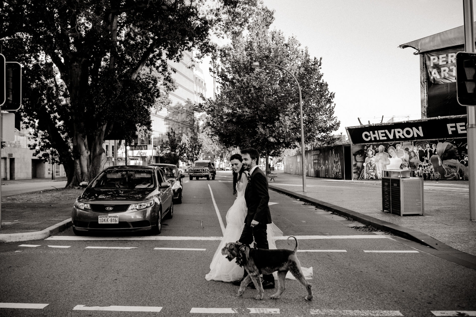 Perth Wedding Photographer-72 Wedding photographer Perth-solo merav gown-elegant city wedding with dog-city portraits